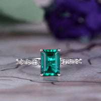 2.50 Ct Emerald Cut Green Emerald Solitaire W/Accents Engagement Ring In 925 Sterling Silver