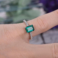 2.50 Ct Emerald Cut Green Emerald Solitaire W/Accents Engagement Ring In 925 Sterling Silver