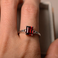 1.20 Ct Emerald Cut Red Garnet 925 Sterling Silver Solitaire January Birthstone Ring