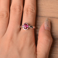 1.50 Ct Oval Cut Ruby Bezel Set Three-Stone Promise Ring In 925 Sterling Silver