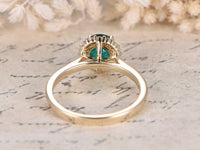 1.20 Ct Round Cut Green Emerald Yellow Gold Over On 925 Sterling Silver Halo Anniversary Ring