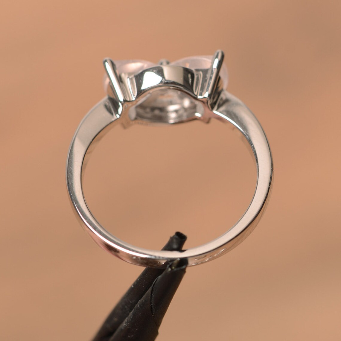 2.10 Ct Trillion Cut Rose Quartz 925 Sterling Silver Bowknot Promise Ring For her