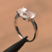 2.10 Ct Trillion Cut Rose Quartz 925 Sterling Silver Bowknot Promise Ring For her