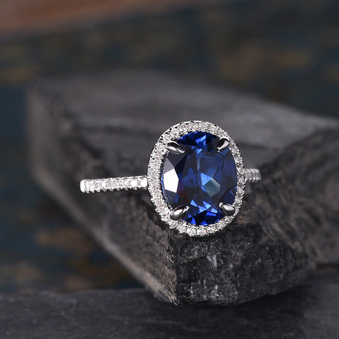 2.50 Ct Oval Cut Blue Sapphire 925 Sterling Silver Halo September Birthstone Anniversary Ring