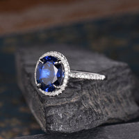 2.50 Ct Oval Cut Blue Sapphire 925 Sterling Silver Halo September Birthstone Anniversary Ring