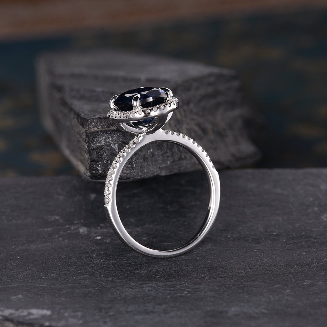 2.50 Ct Oval Cut Blue Sapphire 925 Sterling Silver Halo September Birthstone Anniversary Ring