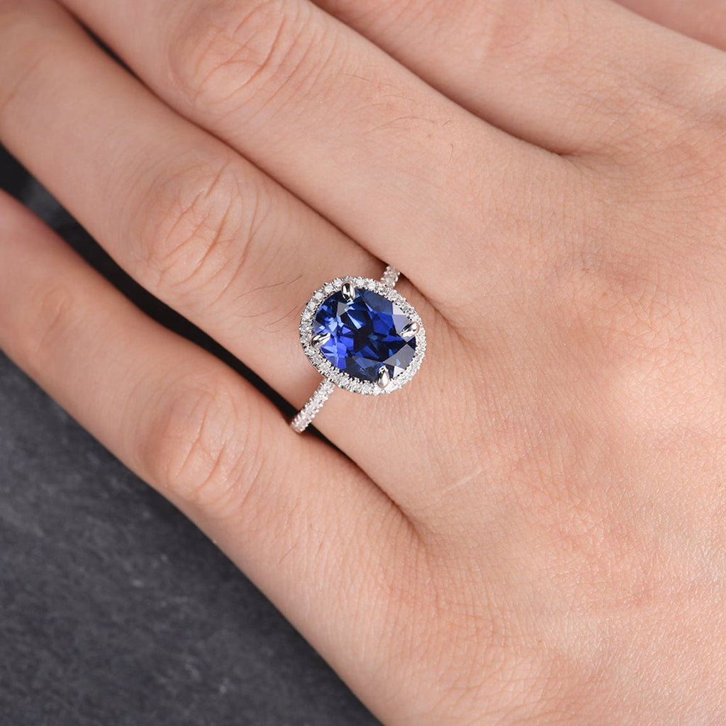 2.50 Ct Oval Cut Blue Sapphire 925 Sterling Silver Halo September Birthstone Anniversary Ring
