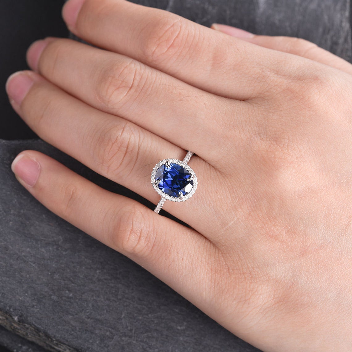 2.50 Ct Oval Cut Blue Sapphire 925 Sterling Silver Halo September Birthstone Anniversary Ring