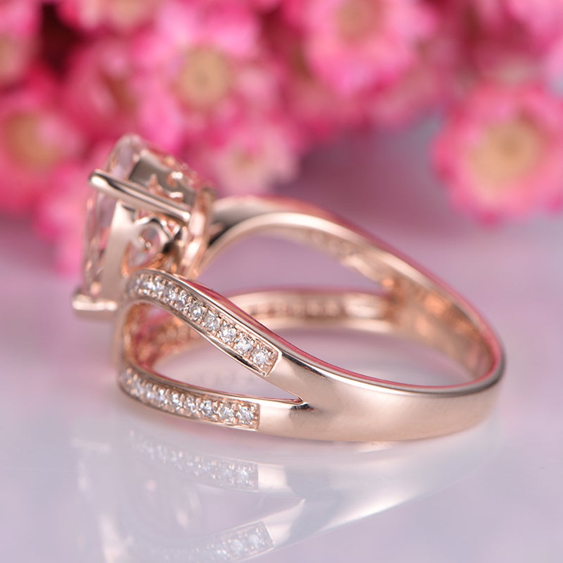 2.10 Ct Pear Cut Peach Morganite 925 Sterling Silver Half Eternity Curved Engagement Ring