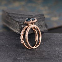 1 CT Cushion Cut London Blue Topaz Rose Gold Over On 925 Sterling Silver Halo Engagement Ring Set