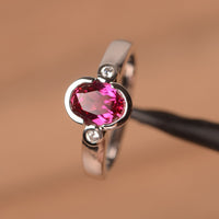 1.50 Ct Oval Cut Ruby Bezel Set Three-Stone Promise Ring In 925 Sterling Silver