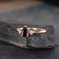 2.00 Ct Pear Cut Red Garnet Rose Gold Over On 925 Sterling Silver Three-Stone Promise Ring