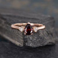 2.00 Ct Pear Cut Red Garnet Rose Gold Over On 925 Sterling Silver Three-Stone Promise Ring