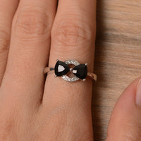 2.10 CT Trillion Cut Black Onyx 925 Sterling Silver Bowknot Ring For her