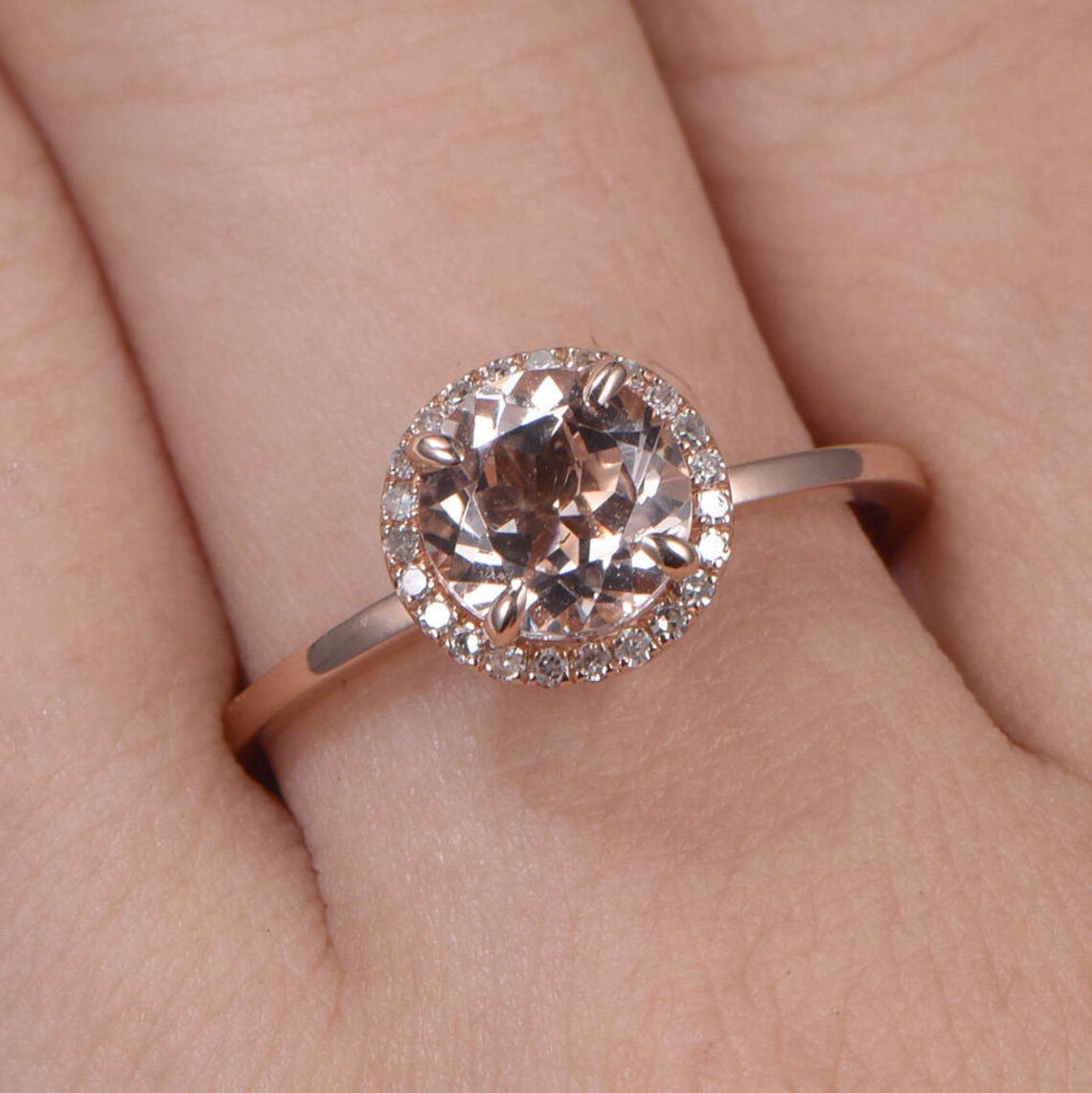 1 CT Round Cut Pink Morganite Rose Gold Over On 925 Sterling Silver Halo Engagement Ring