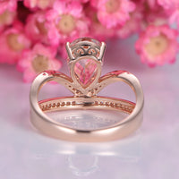 2.10 Ct Pear Cut Peach Morganite 925 Sterling Silver Half Eternity Curved Engagement Ring
