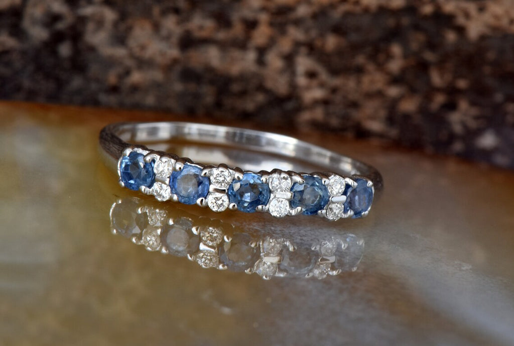 1CT Round Cut Blue sapphire Diamond White Gold Over On 925 Sterling Silver Half Eternity Band Ring