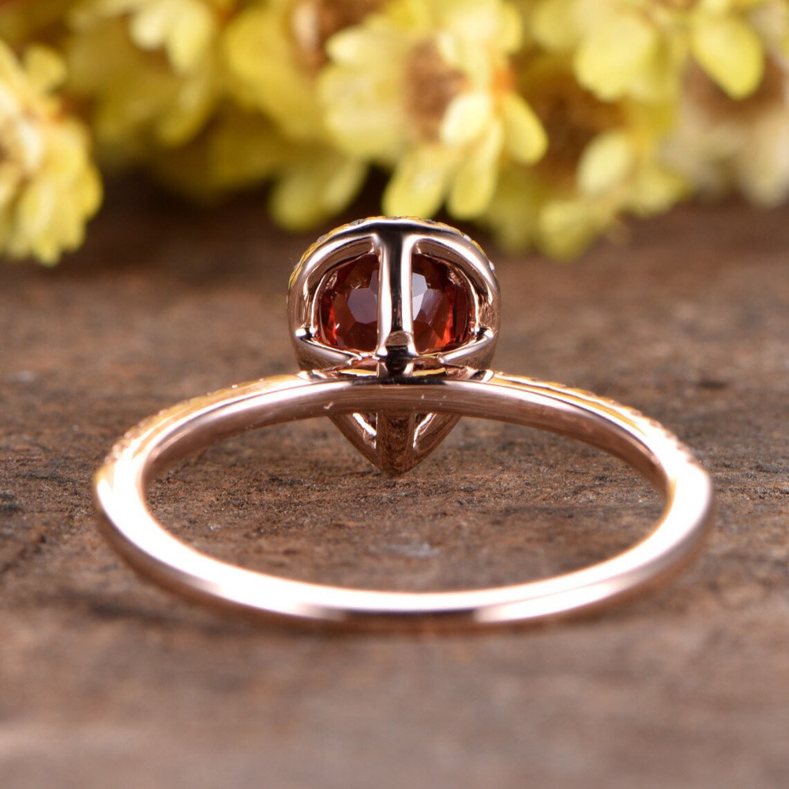 1 CT Pear Cut Garnet & CZ Diamond Rose Gold Over On 925 Sterling Silver Halo Engagement Ring