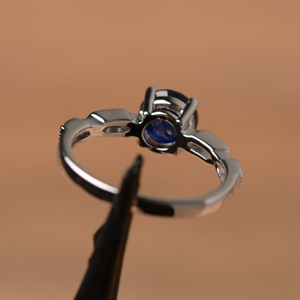 1.20 Ct Round Cut Blue Sapphire 925 Sterling Silver Solitaire W/Accents Engagement Ring