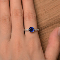 1.20 Ct Round Cut Blue Sapphire 925 Sterling Silver Solitaire W/Accents Engagement Ring