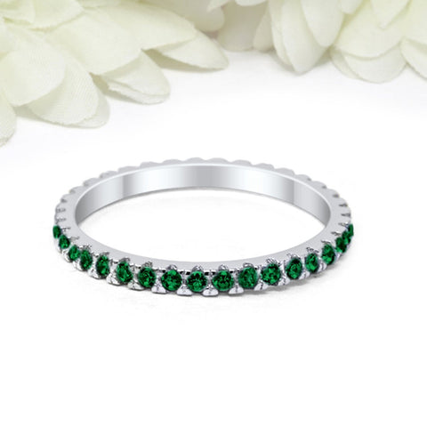 0.5 CT 925 Sterling Silver Emerald Green Round Cut Wedding Band Ring