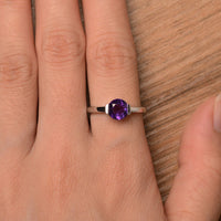 1.00 Ct Round Cut Purple Amethyst 925 Sterling Silver Bezel Set February Birthstone Ring