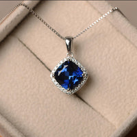 1.50 Ct Cushion Cut Blue Sapphire 925 Sterling Silver Halo Anniversary Gift Pendant For Her