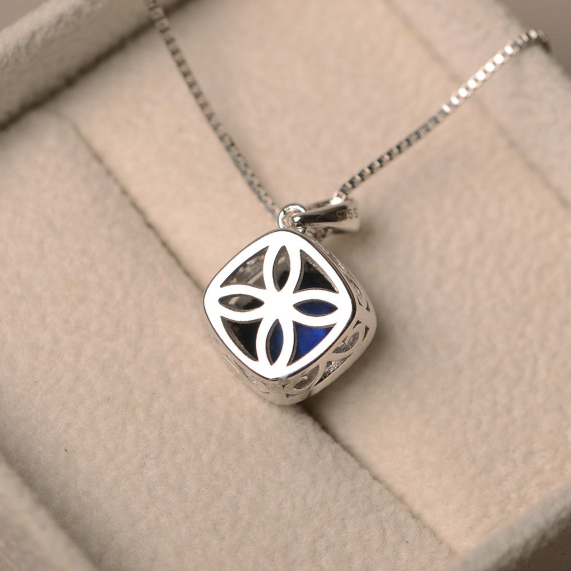 1.50 Ct Cushion Cut Blue Sapphire 925 Sterling Silver Halo Anniversary Gift Pendant For Her