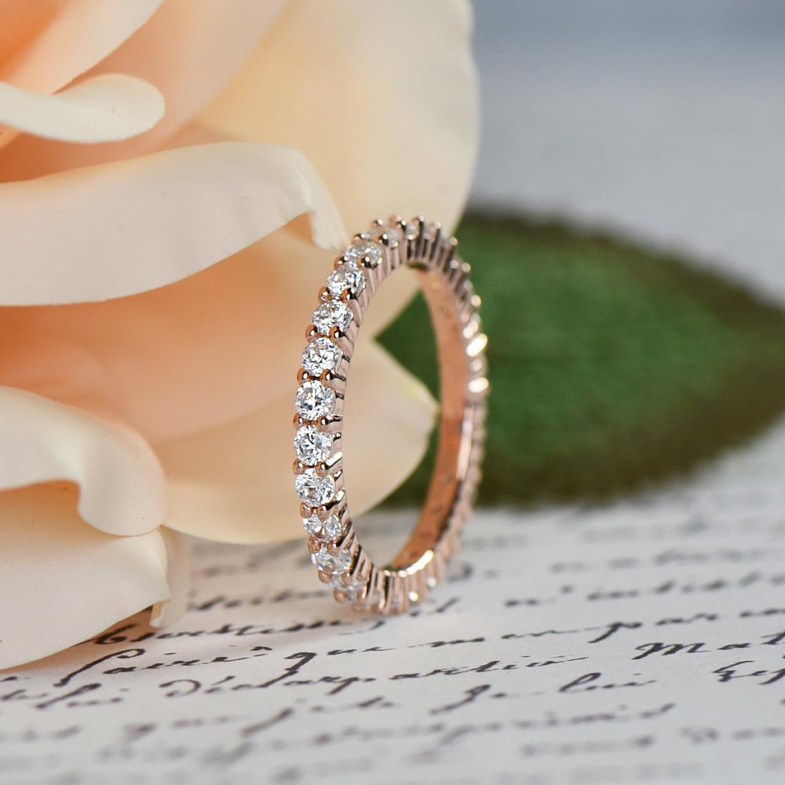 1 CT Round Cut Diamond Rose Gold Over On 925 Sterling Silver Full Eternity Band Ring