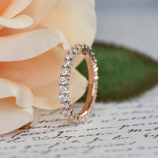 1 CT Round Cut Diamond Rose Gold Over On 925 Sterling Silver Full Eternity Band Ring