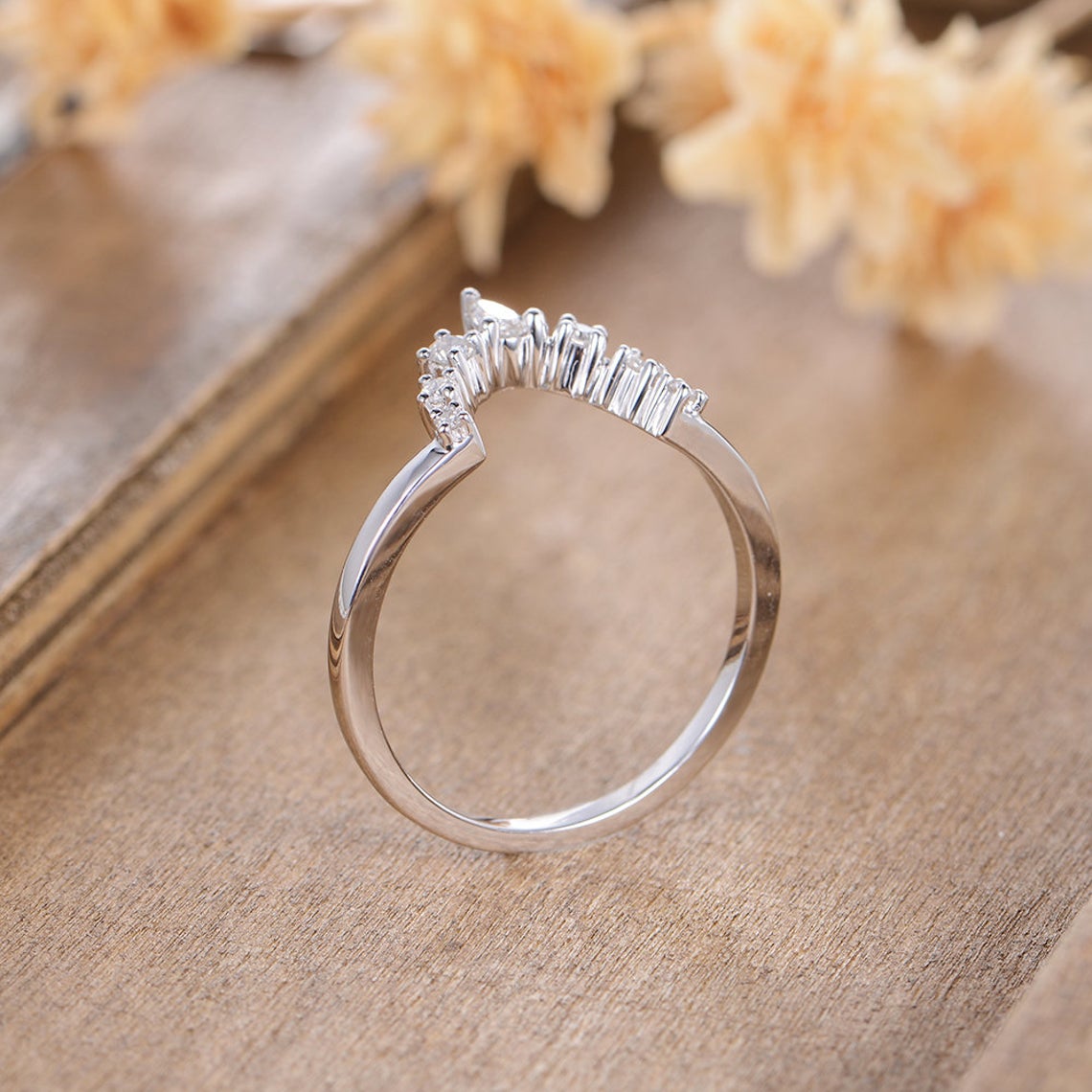 1 CT Pear Cut Diamond 925 Sterling Silver Curved Halo Wedding Band Ring