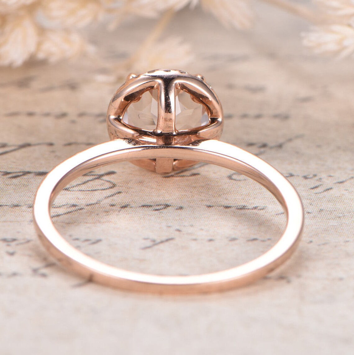 1 CT Round Cut Pink Morganite Rose Gold Over On 925 Sterling Silver Halo Engagement Ring