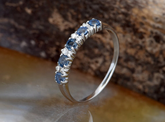 1CT Round Cut Blue sapphire Diamond White Gold Over On 925 Sterling Silver Half Eternity Band Ring