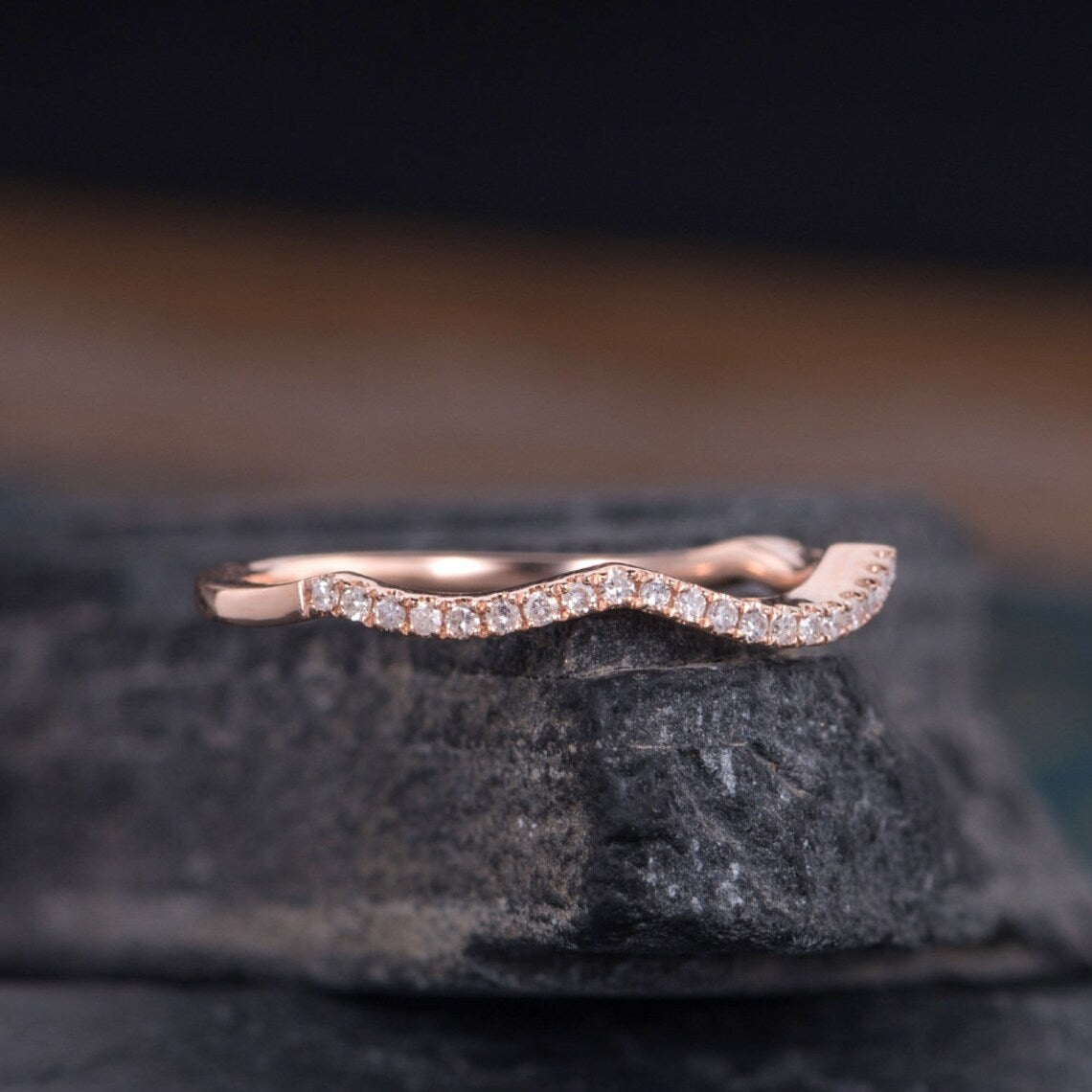0.75 Ct Round Cut Diamond Rose Gold Over On 925 Sterling Silver Wave Curved Half Eternity Band Ring