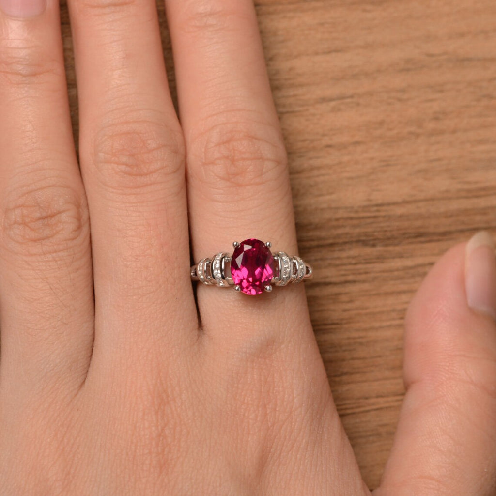 1.75 Ct Oval Cut Ruby 925 Sterling Silver Solitaire W/Accents Unique Anniversary Gift Ring