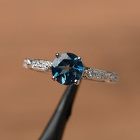 1.30 Ct Round Cut London Blue Topaz 925 Sterling Silver Solitaire W/Accents Promise Ring