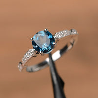 1.30 Ct Round Cut London Blue Topaz 925 Sterling Silver Solitaire W/Accents Promise Ring