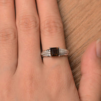 2.50 CT Princess Cut Smoky Quartz Solitaire W/Accents Wedding Ring 925 Sterling Silver