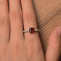 2.10 Ct Princess Cut Red Garnet Solitaire W/Accents Engagement Ring In 925 Sterling Silver