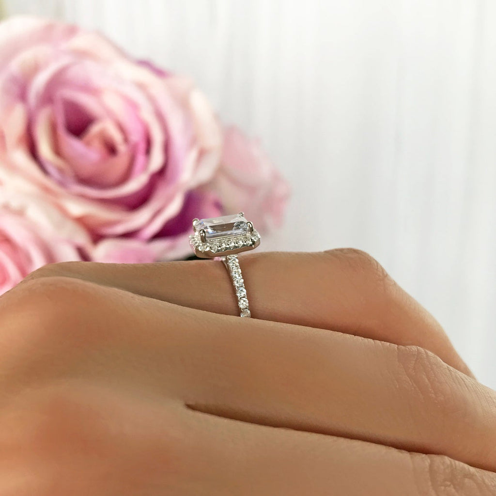 1 CT Emerald Cut CZ Diamond 925 Sterling Silver Halo Engagement Ring