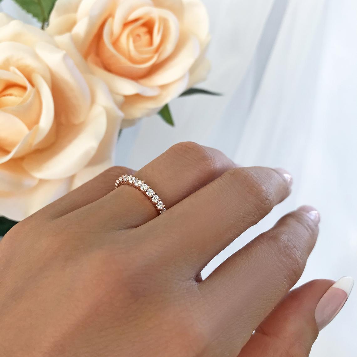 1 CT Round Cut Diamond Rose Gold Over On 925 Sterling Silver Full Eternity Band Ring