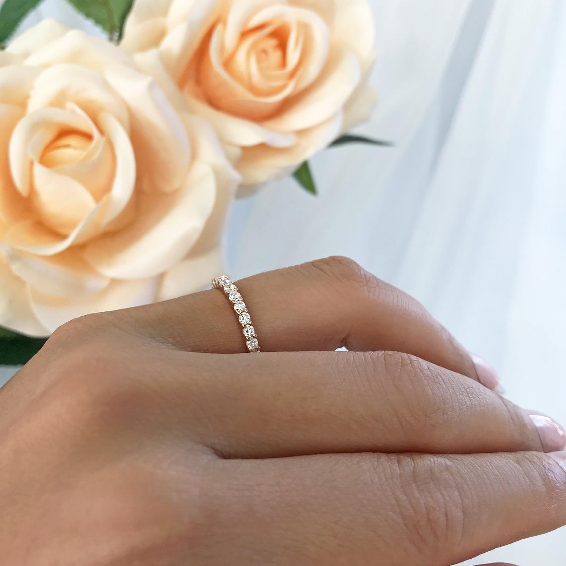 1 CT Round Cut Diamond Rose Gold Over On 925 Sterling Silver Full Eternity Band Ring