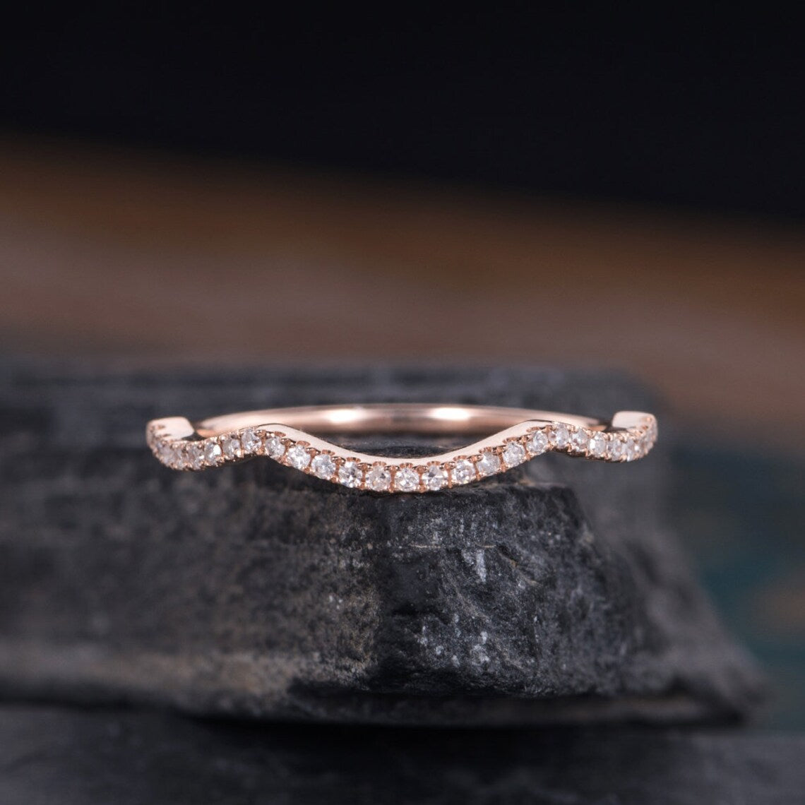 0.75 Ct Round Cut Diamond Rose Gold Over On 925 Sterling Silver Wave Curved Half Eternity Band Ring