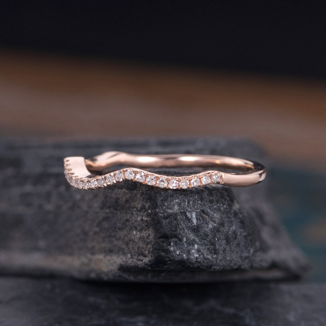 0.75 Ct Round Cut Diamond Rose Gold Over On 925 Sterling Silver Wave Curved Half Eternity Band Ring