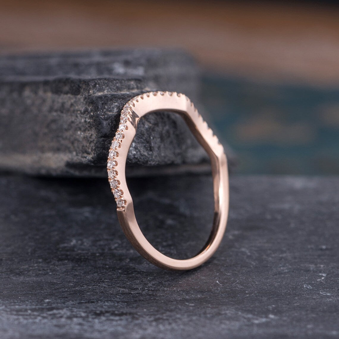 0.75 Ct Round Cut Diamond Rose Gold Over On 925 Sterling Silver Wave Curved Half Eternity Band Ring