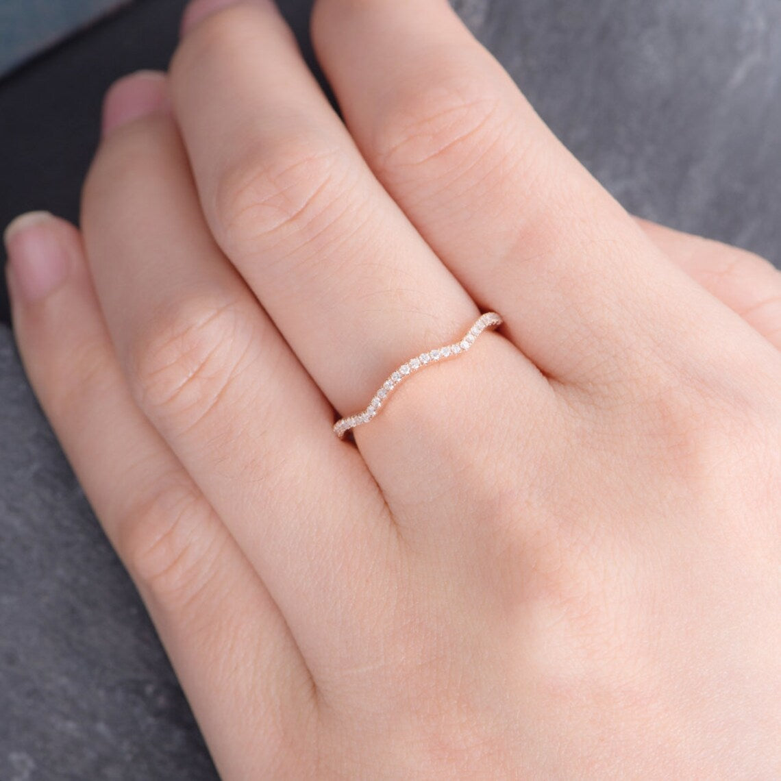 0.75 Ct Round Cut Diamond Rose Gold Over On 925 Sterling Silver Wave Curved Half Eternity Band Ring