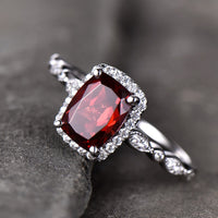 1 CT Cushion Cut Red Garnet White Gold Over On 925 Sterling Silver Halo Wedding Ring