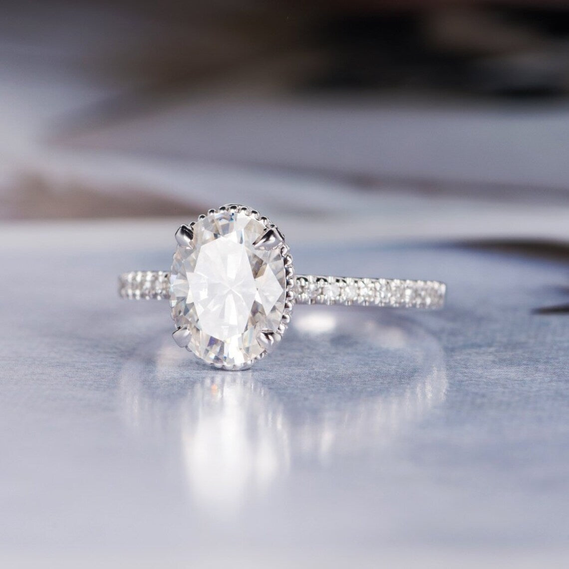 1 CT Oval Cut Diamond White Gold Over On 925 Sterling Silver Halo Anniversary Ring - atjewels.in