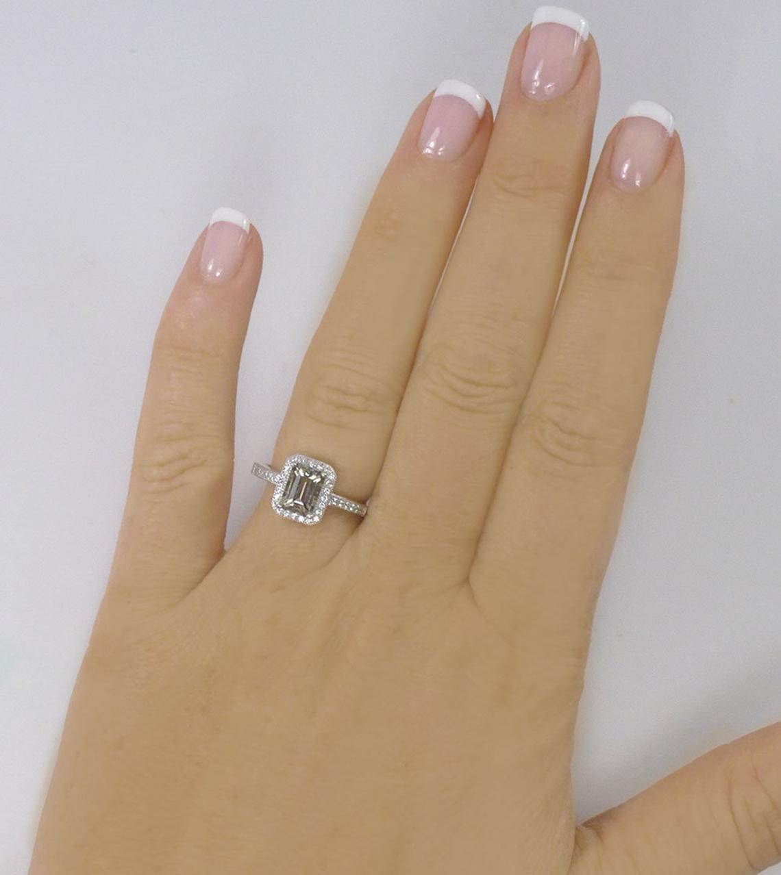 1 CT Emerald Cut Diamond 925 Sterling Silver Women's Halo Engagement Ring