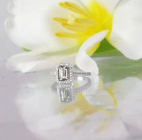 1 CT Emerald Cut Diamond 925 Sterling Silver Women's Halo Engagement Ring